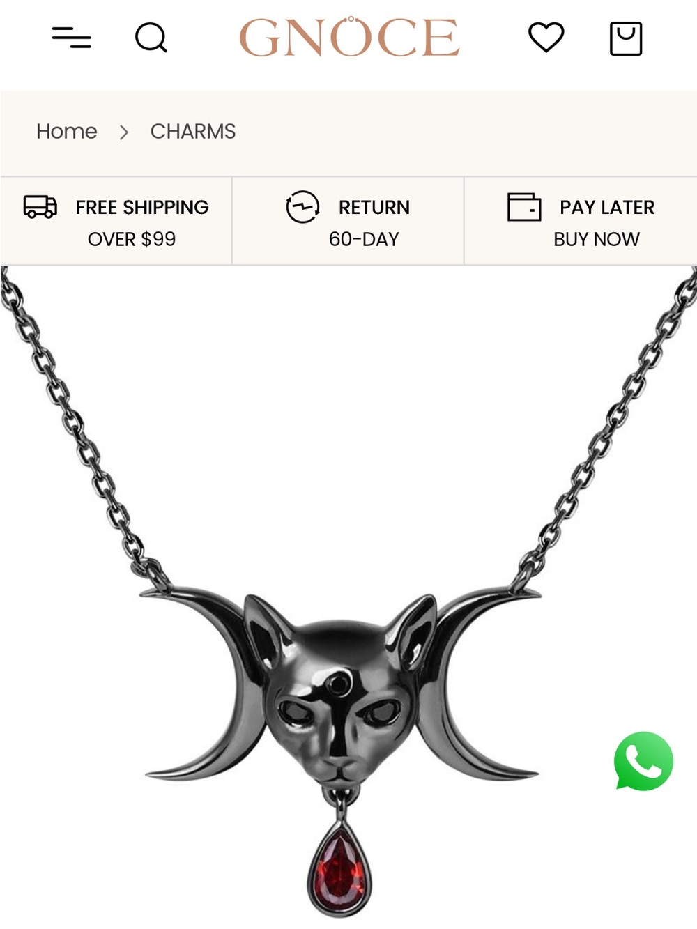 Black Cat Triple Moon Necklace with Red Teardrop Charm